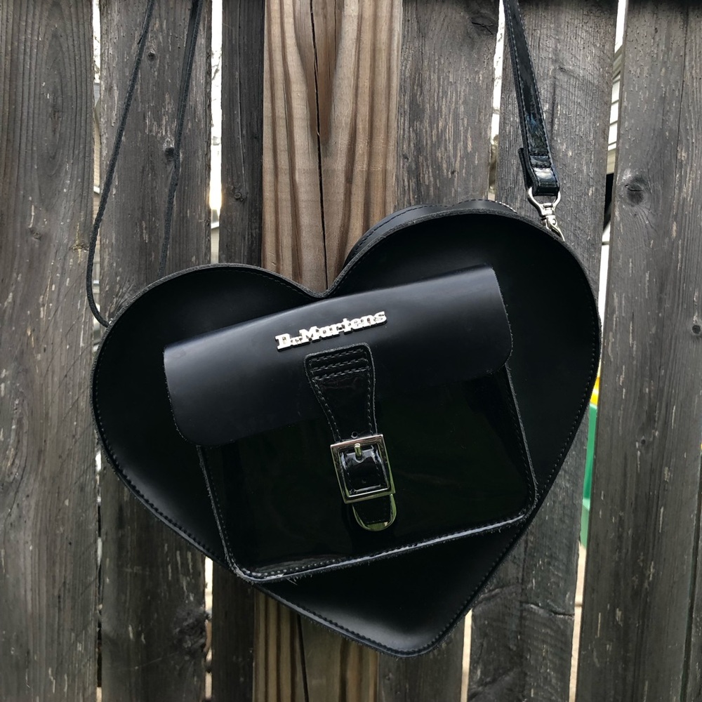 Dr. Martens Black Patent Heart Shoulder Bag